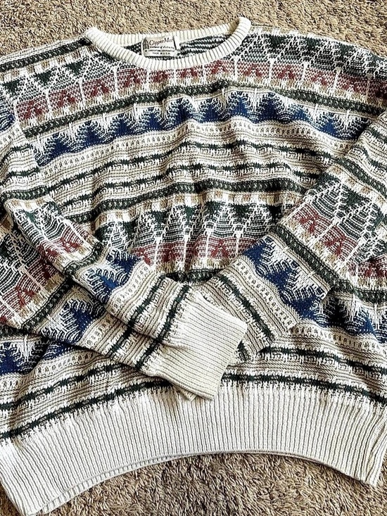 Cipper-Mist Other - Cipper-Mist Geometric Knit Crewneck in Cream & Green
